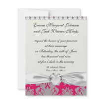 Raspberry and grey damask invitations