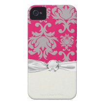 Raspberry and grey damask iPhone 4 Case-Mate cases