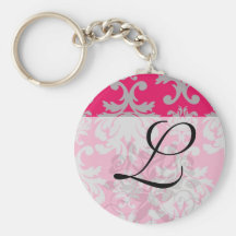 Raspberry and grey damask keychains