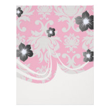 Raspberry and grey damask letterhead