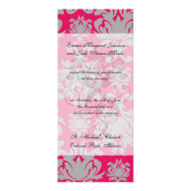 Raspberry and grey damask personalized invitation