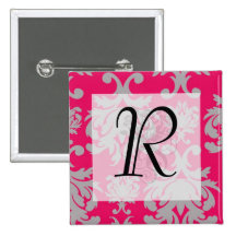 Raspberry and grey damask pin