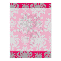 Raspberry and grey damask post cards