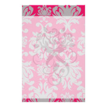 Raspberry and grey damask stationery