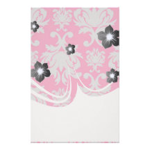 Raspberry and grey damask stationery