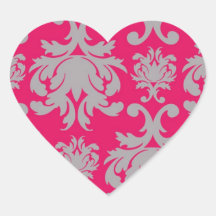 Raspberry and grey damask sticker