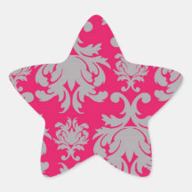 Raspberry and grey damask stickers
