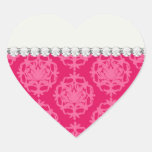 Raspberry and pink damask heart stickers