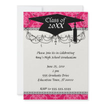 Raspberry and pink damask custom invite