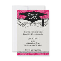Raspberry and pink damask invite