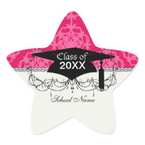 Raspberry and pink damask star stickers