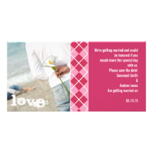 Raspberry Argyle and Pink Save the Date Modern Inv Photo Cards