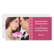 Raspberry Argyle Save The Date Engagement Photo