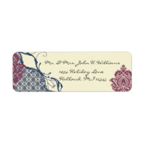 Raspberry & Navy Damask Address Labels