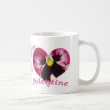 Raspberry Pansy in Heart, Be Mine Valentine, mug