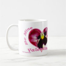 Raspberry Pansy in Heart, Be Mine Valentine, mug