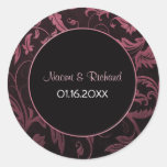 Raspberry Pink and Black Damask Wedding Seal Stickers