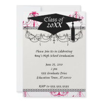 raspberry pink chandelier pattern on white personalized announcements