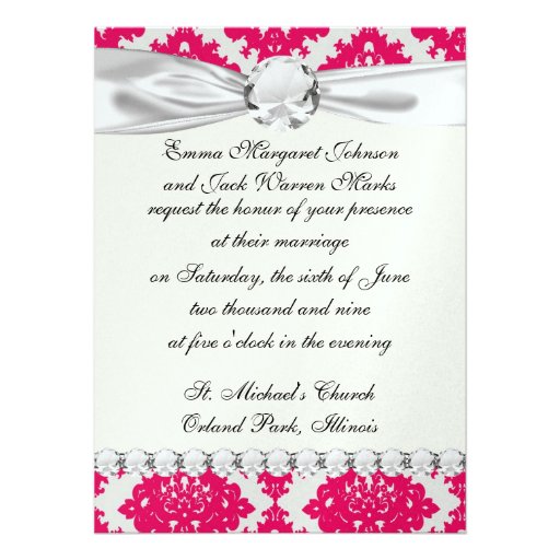 raspberry pink diamond damask on white custom invite