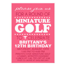 Raspberry Pink Tee Time Miniature Golf Birthday Pa Custom Invites