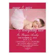 Raspberry Sugar & Spice Photo Birth Announcements