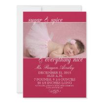 Raspberry Sugar & Spice Photo Birth Announcements