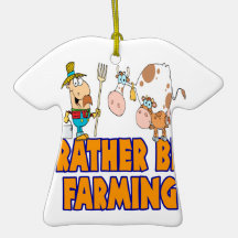 rather be farming cute cartoon farmer and cows christmas tree ornament