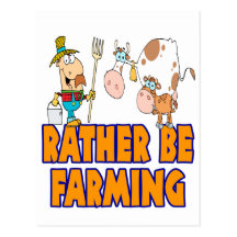 rather be farming cute cartoon farmer and cows postcards