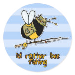 rather bee fishing round stickers