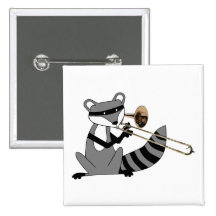 Raton laveur jouant le trombone badges avec agrafe