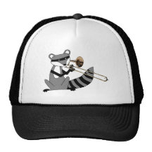 Raton laveur jouant le trombone casquettes de camionneur
