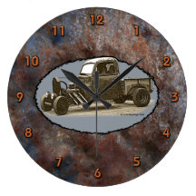 Ratrod Truck Rusty Metal Orange Numbers Clocks