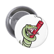 Rattle Snake Coiling Dynamite Cartoon Button