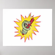 Rattle Snake Coiling Dynamite Cartoon Posters