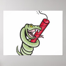 Rattle Snake Coiling Dynamite Cartoon Print
