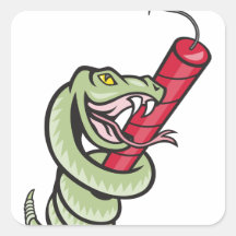Rattle Snake Coiling Dynamite Cartoon Stickers