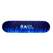 raul blue flames skateboard deck