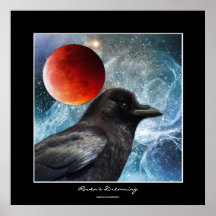 RAVEN & ECLIPSING MOON FANTASY Art Poster