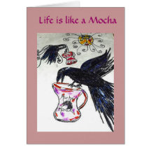 Raven Loves Mochas Greeting Card