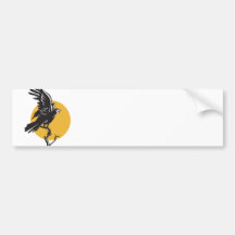 Raven Perching on Branch Retro Bumper Sticker