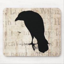 Raven Silhouette - Vintage Retro Ravens & Crows Mouse Pad