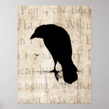 Raven Silhouette - Vintage Retro Ravens & Crows Print