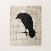 Raven Silhouette - Vintage Retro Ravens & Crows Puzzles