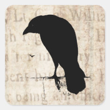 Raven Silhouette - Vintage Retro Ravens & Crows Square Stickers