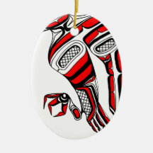 RAVEN WITH SUN RED CHRISTMAS ORNAMENT