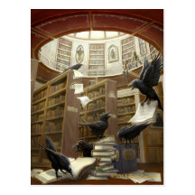 Ravens dans la carte postale de bibliothèque