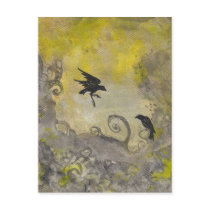 Ravens on Smokey Yellow abstract postcard