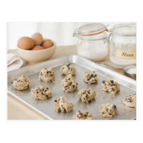 Raw cookies on baking tray postcards