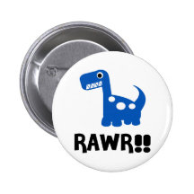 Rawr Dino Blue Pinback Buttons