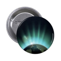 Rayon de soleil au-dessus du globe du monde badge avec épingle
